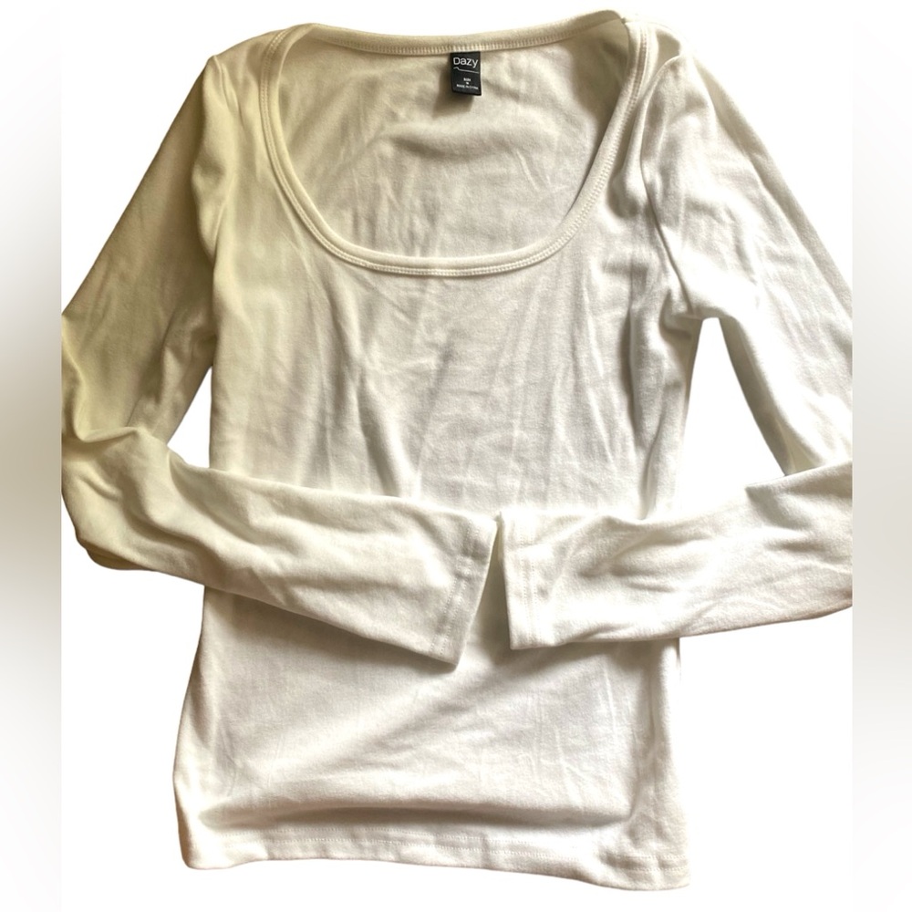 White Square Neck Long Sleeve Top